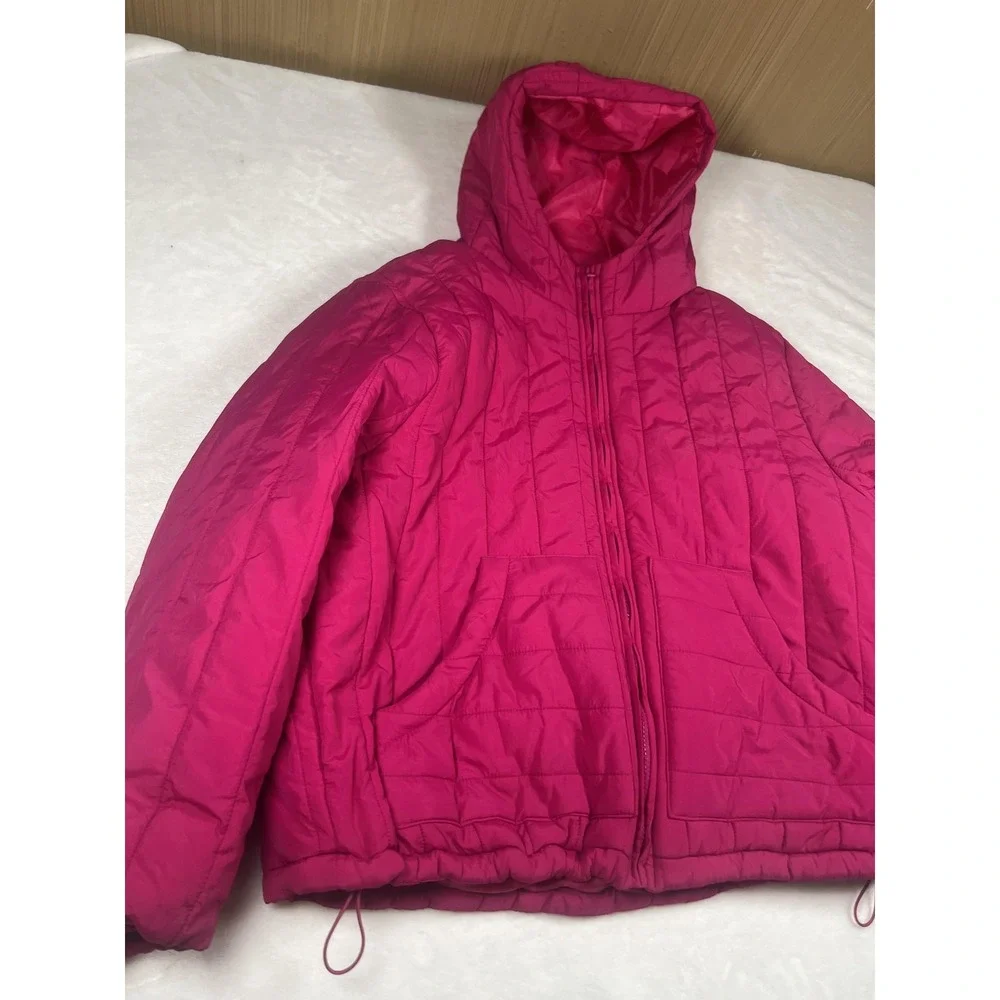 A New Day Puffer Jacket Womens Large Pink Hooded Quilted Short Insulated‎ Warm